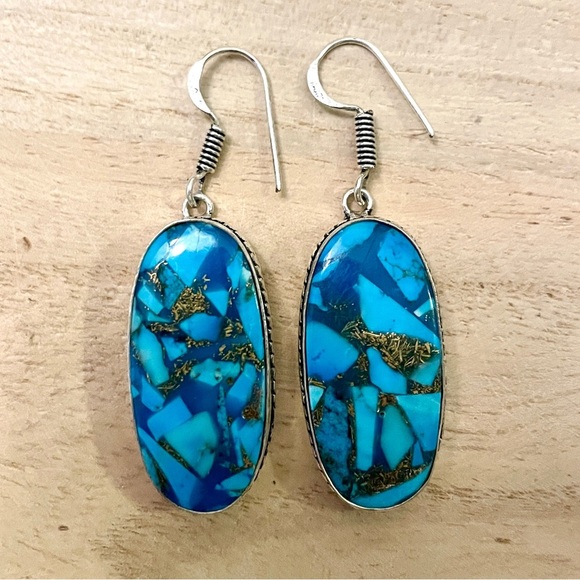 Artisan Jewelry - Blue Turquoise Silver Earrings
